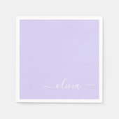 Lavender Paars Girly Script Monogram Name Modern Servet (Voorkant)