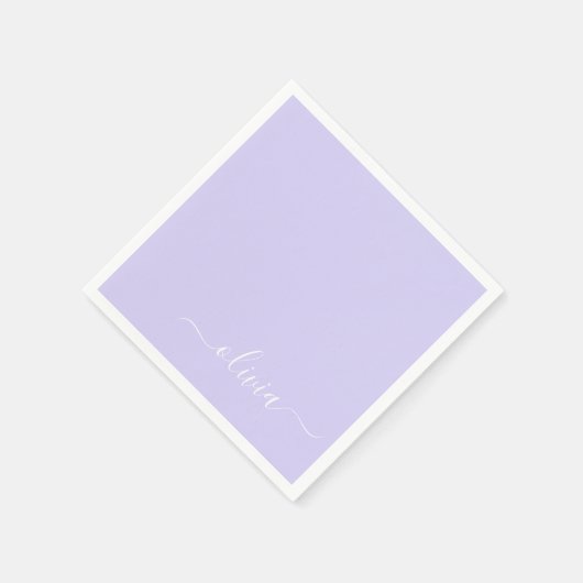 Lavender Paars Girly Script Monogram Name Modern Servet (Hoek)