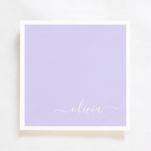 Lavender Paars Girly Script Monogram Name Modern Servet