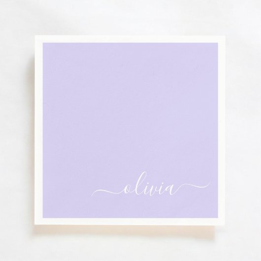 Lavender Paars Girly Script Monogram Name Modern Servet