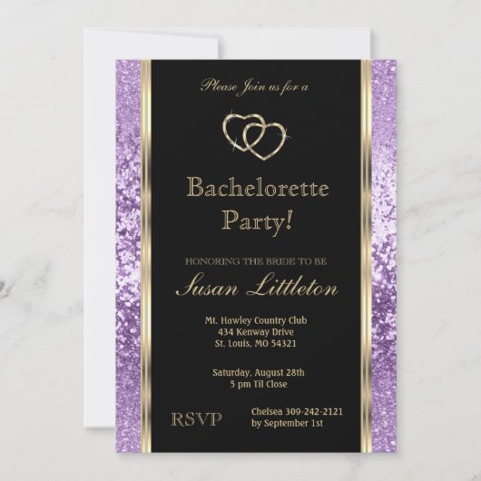 Lavender Paars Glitter Bachelorette Party Kaart (Voorkant)