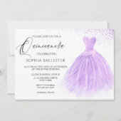 Lavender Paars Glitter Gown Quinceanera Kaart (Voorkant)