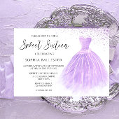 Lavender Paars Glitter Gown Sweet 16 Party Kaart
