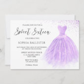 Lavender Paars Glitter Gown Sweet 16 Party Kaart (Voorkant)