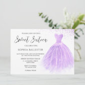 Lavender Paars Glitter Gown Sweet 16 Party Kaart (Staand voorkant)