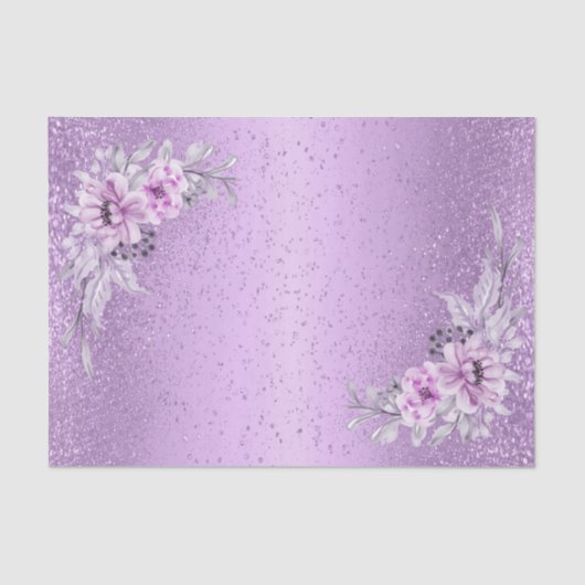 Lavender Paars Glitter met Floral Flowers Tissuepapier (Voorkant)