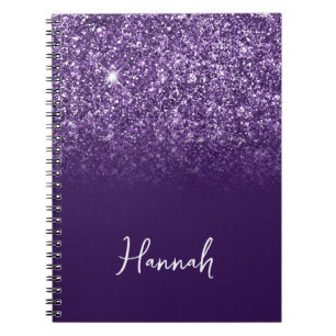 Lavender Paars Glitter Ombre Script Name Notitieboek