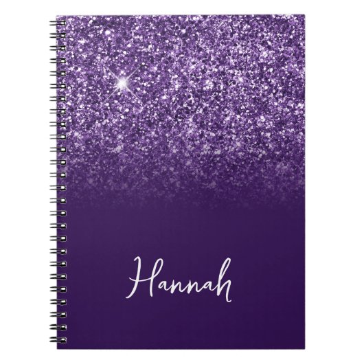 Lavender Paars Glitter Ombre Script Name Notitieboek (Voorkant)