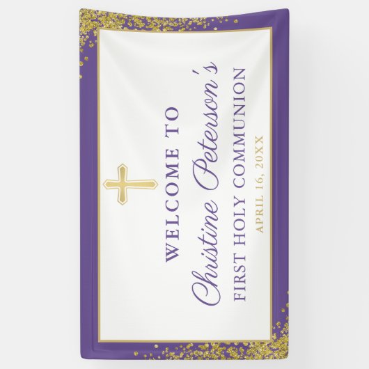 Lavender Paars Gold First Heilige Commune Banner (Verticaal)