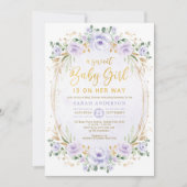 Lavender Paars Gold Floral Baby Girl Shower Kaart (Voorkant)