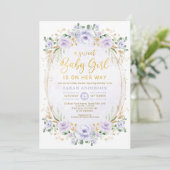 Lavender Paars Gold Floral Baby Girl Shower Kaart (Staand voorkant)