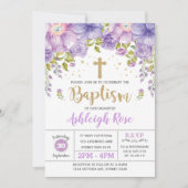 Lavender Paars Gold Floral Girl Baptisme Kaart (Voorkant)