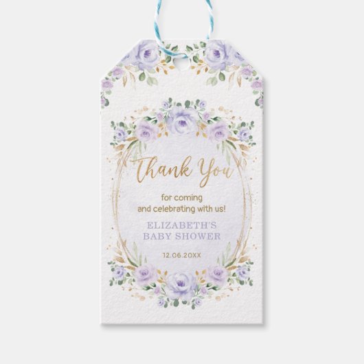  Lavender Paars Gold Garden Rozen Baby Girl Cadeaulabel (Voorkant)