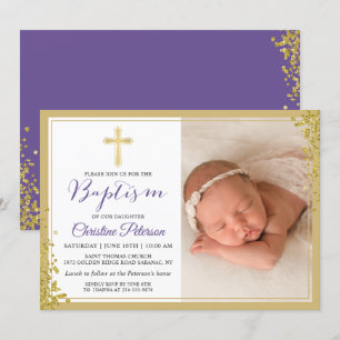 Lavender Paars Gold Glitter Baptisme Foto Kaart