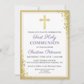 Lavender Paars Gold Glitter First Heilige Communie Kaart (Voorkant)