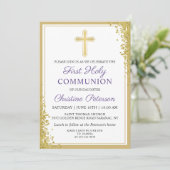 Lavender Paars Gold Glitter First Heilige Communie Kaart (Staand voorkant)