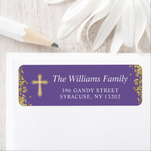 Lavender Paars Gold Religious Return Address Etiket