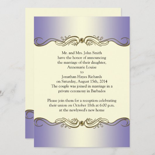 Lavender Paars  Gold Scrolls Post Weddenschap I Kaart (Voorkant / Achterkant)