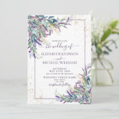 Lavender Paars Gold Waterverf Foto Weddenschap Kaart (Staand voorkant)
