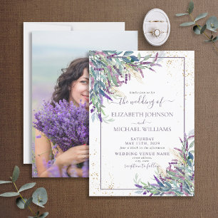 Lavender Paars Gold Waterverf Foto Weddenschap Kaart