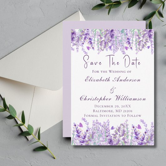 Lavender Paars Green Floral Waterverf Elegant Save The Date