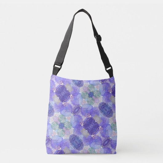 Lavender paars, Groene abstracte bloem Crossbody Tas (Voorkant)