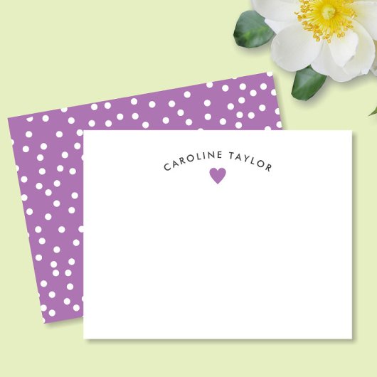 Lavender Paars Heart & Stippen Cute Girly Notitiekaartje