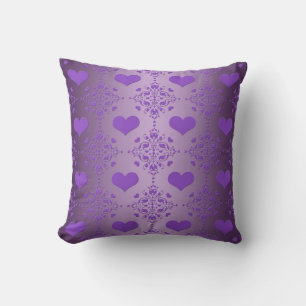 lavender Paars Hearts Damask Kussen
