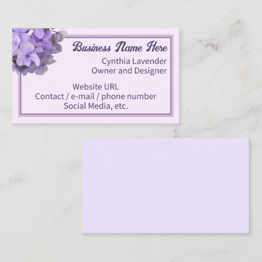 Lavender Paars Hydrangea Visitekaartje (Voorkant / Achterkant)