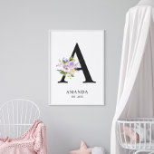 Lavender Paars Letter 'A' Nursery Name Wall Art Poster