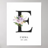 Lavender Paars Letter 'E' Nursery Name Wall Art Poster (Voorkant)