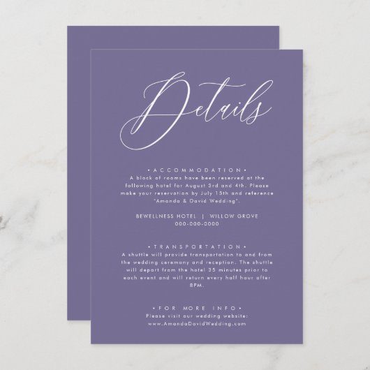 Lavender Paars Lila Weddenschap Informatiekaartje (Voorkant / Achterkant)