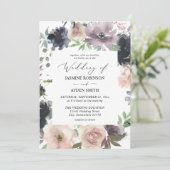Lavender Paars, marine, blush Pink Floral Wedding Kaart (Staand voorkant)