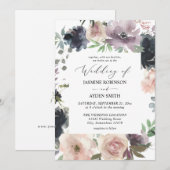 Lavender Paars, marine, blush Pink Floral Wedding Kaart (Voorkant / Achterkant)