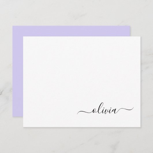Lavender Paars modern Script Girly Monogram Bedankkaart (Voorkant / Achterkant)