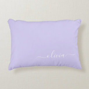Lavender Paars Modern Script Girly Monogram Naam Accent Kussen