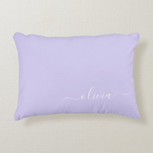 Lavender Paars Modern Script Girly Monogram Naam Accent Kussen (Voorkant)