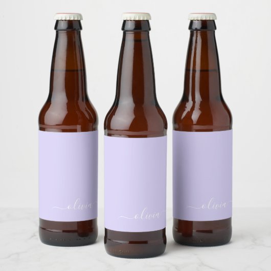Lavender Paars Modern Script Girly Monogram Naam Bier Etiket (Flessen)