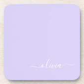 Lavender Paars Modern Script Girly Monogram Naam Bier Onderzetter (Voorkant)