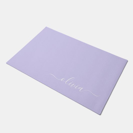 Lavender Paars Modern Script Girly Monogram Naam Deurmat (Schuin)