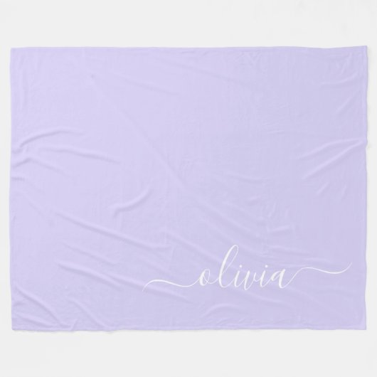 Lavender Paars Modern Script Girly Monogram Naam Fleece Deken (Voorkant (Horizontaal))