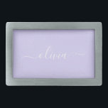 Lavender Paars Modern Script Girly Monogram Naam Gesp<br><div class="desc">Lavender Paars Simple Script Monogram Name Belt Buckle. Dit maakt het perfecte afstuderen,  zoete 16 16,  18,  21,  30,  40,  50,  60,  70,  80,  90,  100 jaar,  bruiloft,  vrijgezellenfeest,  verjaardagsfeest,  baby shower of bachelorette cadeau voor iemand die van glam luxe en stijlvolle stijl houdt.</div>