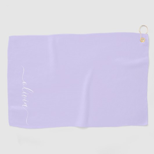 Lavender Paars Modern Script Girly Monogram Naam Golfhanddoek (Horizontaal)