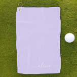 Lavender Paars Modern Script Girly Monogram Naam Golfhanddoek<br><div class="desc">Lavender Paarse monogram naam Golfhanddoek. Dit maakt de perfecte liefhebbende 16 verjaardag,  bruiloft,  vrijgezellenfeest,  verjaardagsdag,  baby shower of vrijgezellenfeest voor iemand die van luxe glam en stijl houdt.</div>