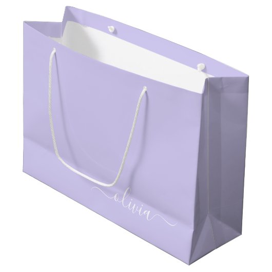Lavender Paars Modern Script Girly Monogram Naam Groot Cadeauzakje (Voorkant Gekanteld)