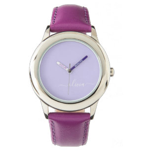 Lavender Paars Modern Script Girly Monogram Naam Horloge