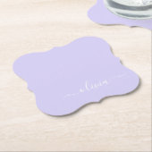 Lavender Paars Modern Script Girly Monogram Naam Kartonnen Onderzetters (Gekanteld)