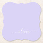 Lavender Paars Modern Script Girly Monogram Naam Kartonnen Onderzetters<br><div class="desc">De Paarse Eenvoudige Onderzetters van het Manuscript van de Lavender de Naam van het Monogram Papier. Dit maakt het perfecte afstuderen,  de verjaardag,  de bruiloft,  het vrijgezellenfeest,  de verjaardag,  het baby shower of het bachelorette feest cadeau voor iemand die van glam luxe en chic stijlen houdt.</div>