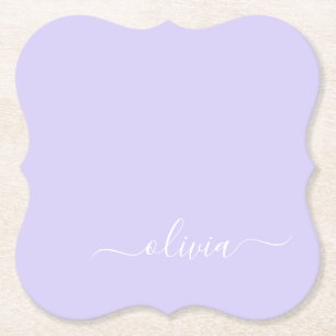 Lavender Paars Modern Script Girly Monogram Naam Kartonnen Onderzetters
