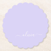 Lavender Paars Modern Script Girly Monogram Naam Kartonnen Onderzetters (Voorkant)